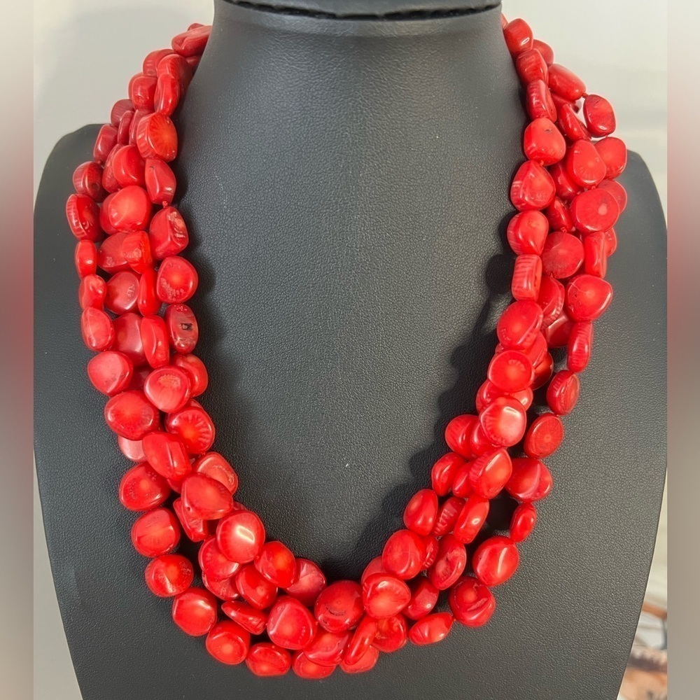Stunning Lucas Lameth Genuine Red Coral & 925 Necklace D4
